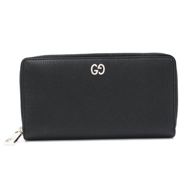 39541 1 Gucci GG Metal Leather Round Zipper Long Wallet Black