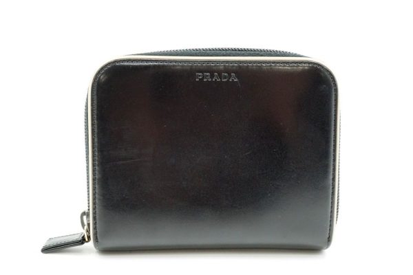 39598 8056k 1 Prada Bifold Wallet Zip Around Logo Patent Leather Bicolor White Black