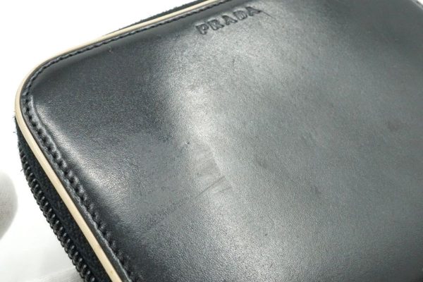 39598 8056k 2 Prada Bifold Wallet Zip Around Logo Patent Leather Bicolor White Black