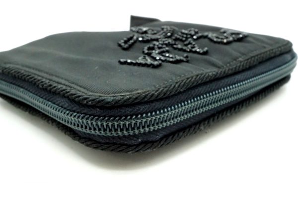 39627 8276k 4 Prada Bifold Round Zipper Compact Wallet Beads Tessuto Nylon Black