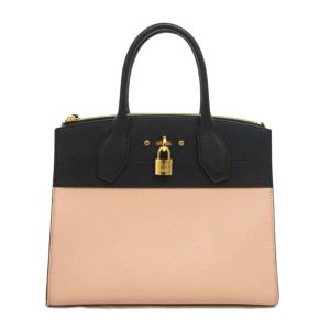 39939 1 Celine Blason Canvas Leather Handbag Pink White