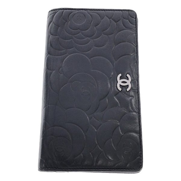 3n93or6qgcwk 1 Chanel Camellia Coco Mark Bifold Wallet Black