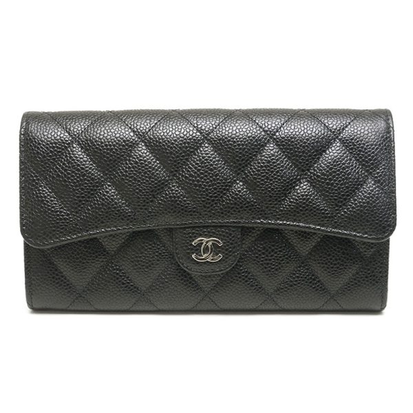 3sh0134 1 CHANEL Classic Long Flap Wallet Long Wallet Caviar Skin Black