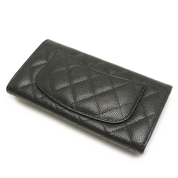 3sh0134 2 CHANEL Classic Long Flap Wallet Long Wallet Caviar Skin Black