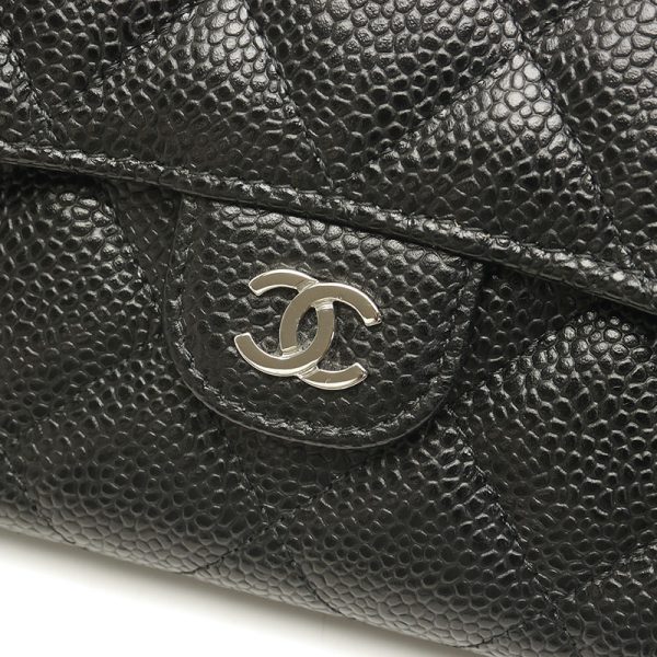 3sh0134 3 CHANEL Classic Long Flap Wallet Long Wallet Caviar Skin Black