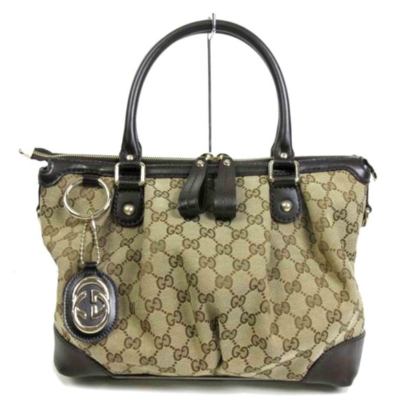 40101 1 Gucci GG Canvas Sookie Leather 2Way Handbag Beige