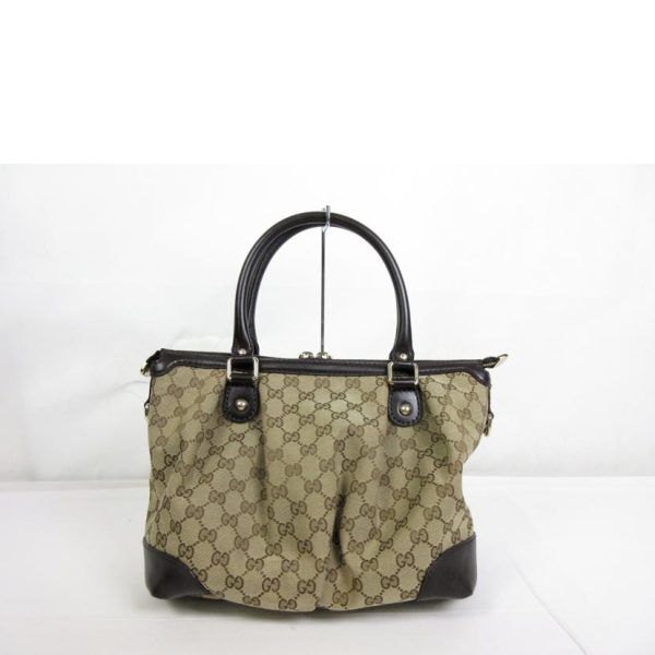 40101 2 Gucci GG Canvas Sookie Leather 2Way Handbag Beige