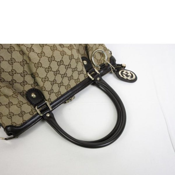 40101 4 Gucci GG Canvas Sookie Leather 2Way Handbag Beige