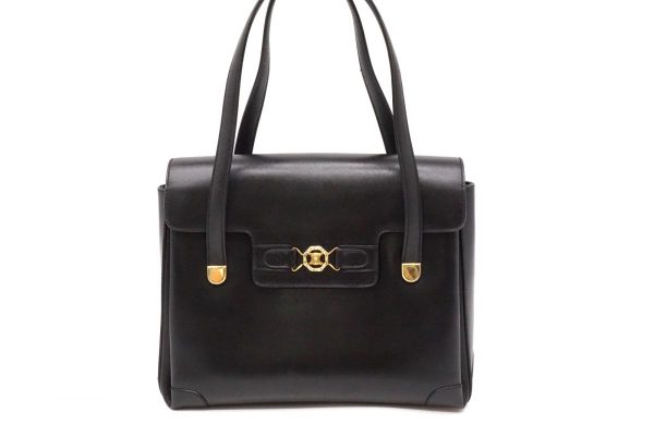 40114 8508h 1 Celine Vintage Handbag Tote Triomflogo Flap Gold Hardware Leather Black