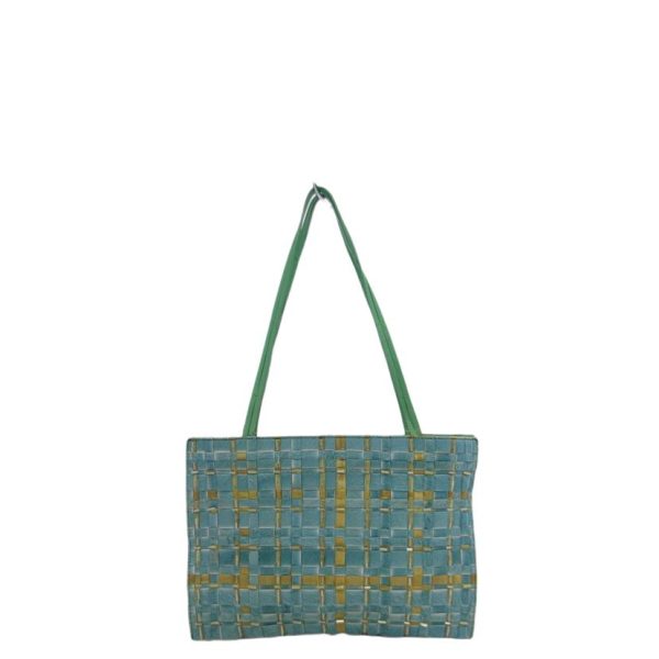 40129 2 Bottega Veneta Haraco Leather Bead Knitted Tote Bag Green