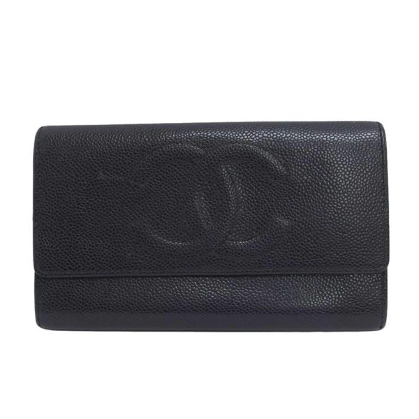 40136 1 Chanel Cocomark Bi fold Long Wallet Caviar Skin Black