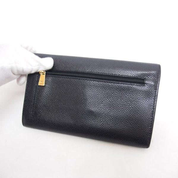 40136 10 Chanel Cocomark Bi fold Long Wallet Caviar Skin Black