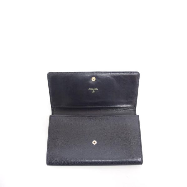 40136 4 Chanel Cocomark Bi fold Long Wallet Caviar Skin Black