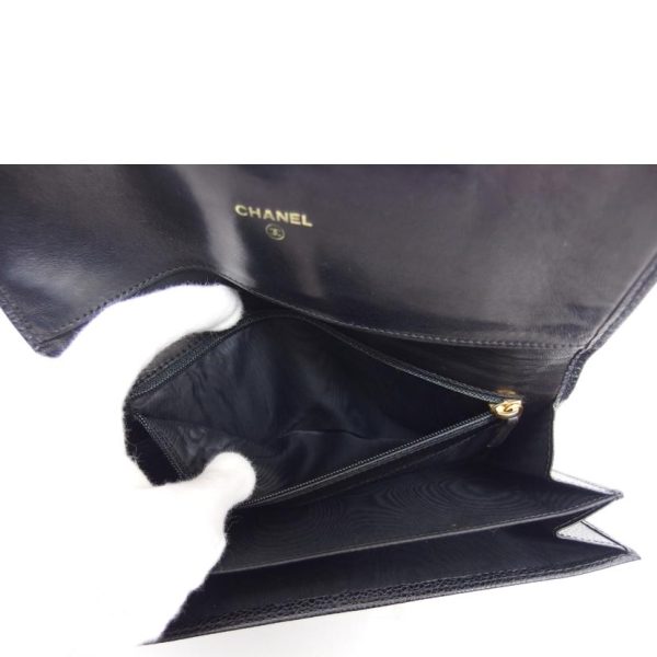 40136 6 Chanel Cocomark Bi fold Long Wallet Caviar Skin Black