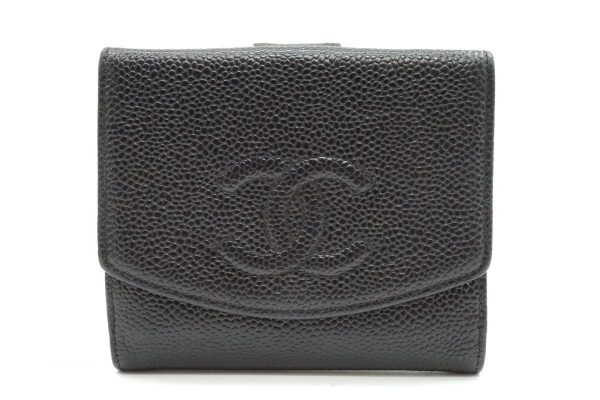 40188 8559k 1 CHANEL W hook bifold wallet compact wallet caviar skin leather black