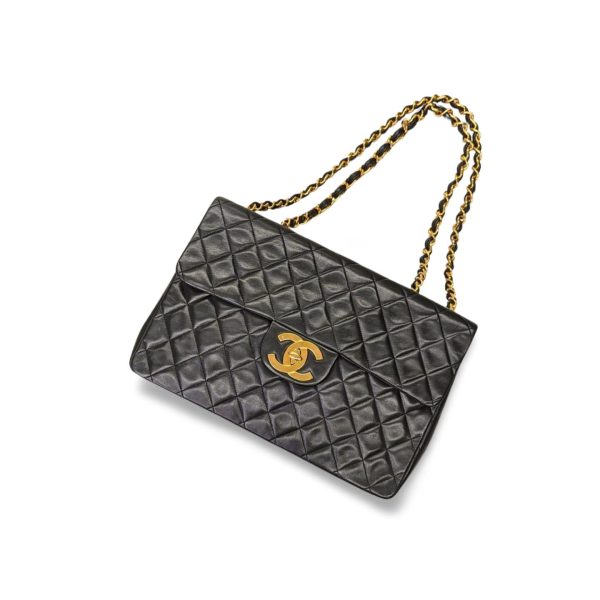 401 01 Chanel Big Matelasse W Chain Shoulder Bag Lambskin Black