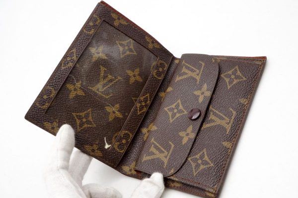 40203 8571k 5 Louis Vuitton Vintage Bifold Wallet Coin Purse Password License PVC Leather Brown