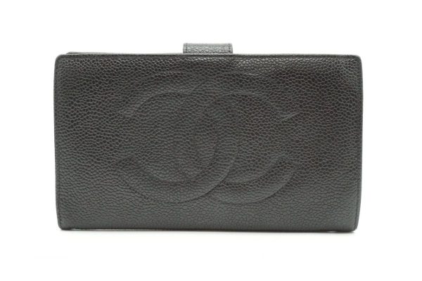 40246 8557k 1 CHANEL Bifold Long Wallet Coco Mark Clasp Caviar Skin Black