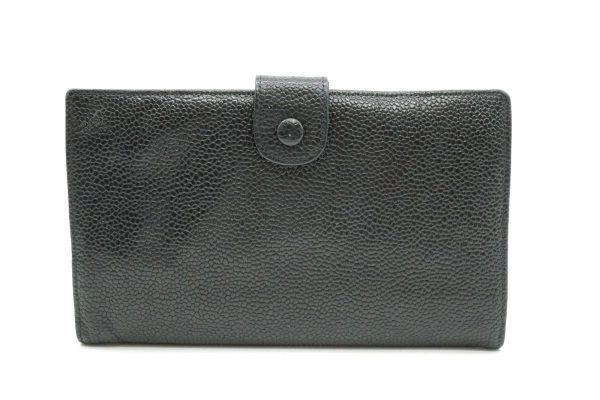 40246 8557k 3 CHANEL Bifold Long Wallet Coco Mark Clasp Caviar Skin Black