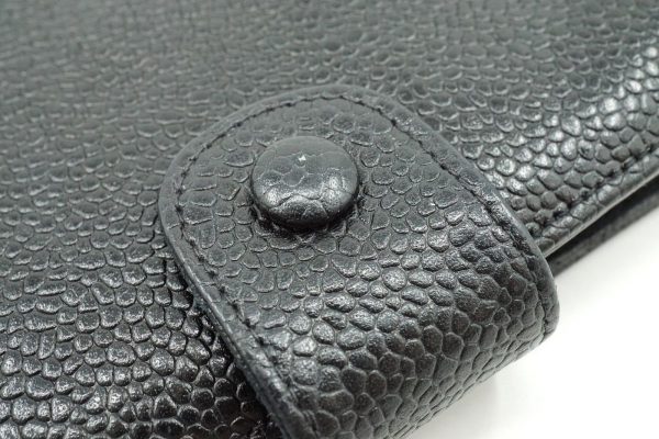 40246 8557k 4 CHANEL Bifold Long Wallet Coco Mark Clasp Caviar Skin Black