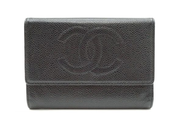 40251 8558k 1 CHANEL tri fold wallet sticker caviar skin black