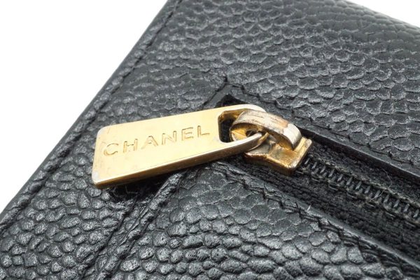 40251 8558k 4 CHANEL tri fold wallet sticker caviar skin black