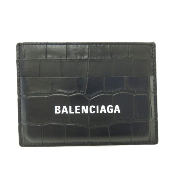 40283 1 Balenciaga Leather Embossed Card Case Black