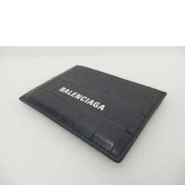 40283 3 Balenciaga Leather Embossed Card Case Black