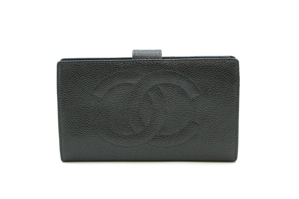 40367 8680k 1 CHANEL Bifold Wallet Coco Mark Coco Caviar Skin Black