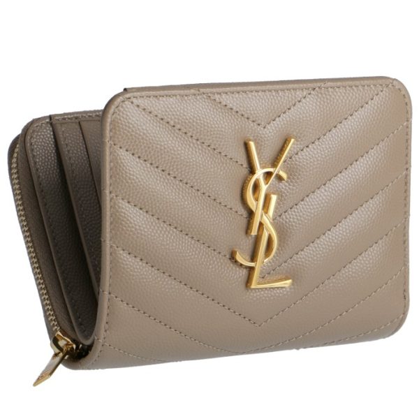 403723bow011722 Saint Laurent Paris Wallet Bifold Mini Quilted Leather Monogram Beige