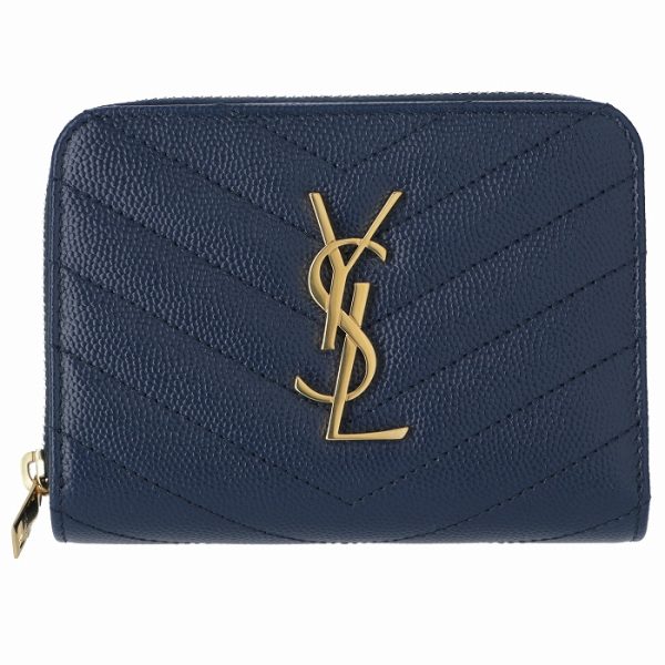 403723bow014117 1 Saint Laurent Paris Wallet Bifold Mini Quilted Leather Monogram Denim Blue Navy