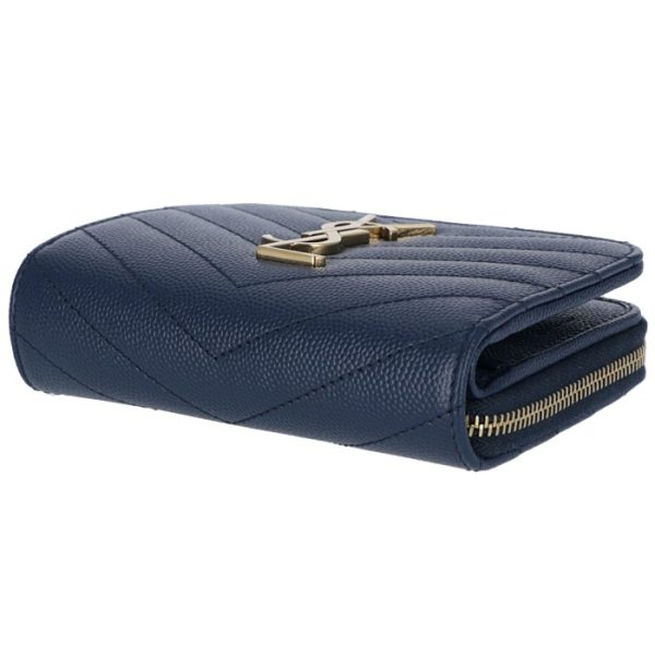 403723bow014117 6 Saint Laurent Paris Wallet Bifold Mini Quilted Leather Monogram Denim Blue Navy