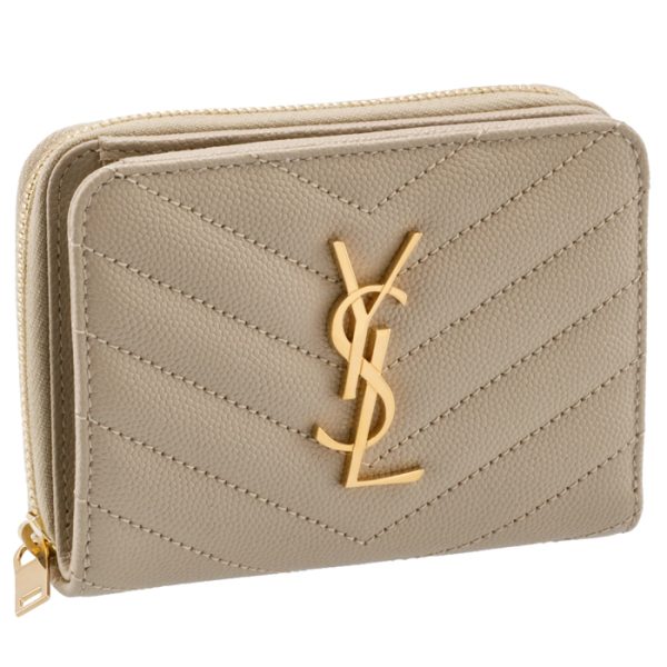 403723bow019607 Saint Laurent Paris Wallet Bifold Mini Quilted Leather Beige