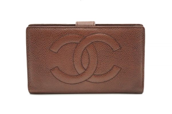 40523 8753k 1 CHANEL Bifold Wallet Clasp Coco Mark Decacoco Caviar Skin Brown