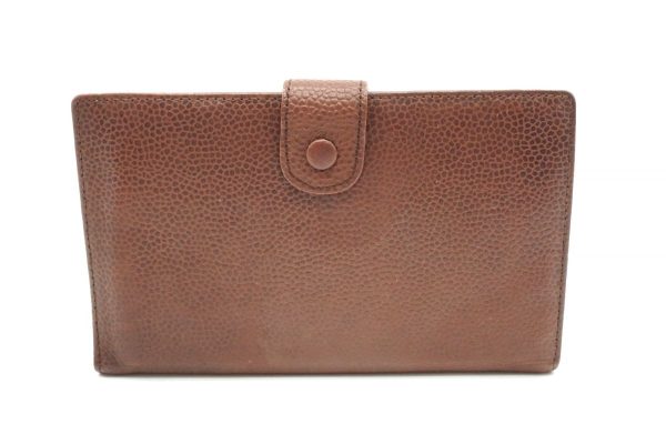 40523 8753k 2 CHANEL Bifold Wallet Clasp Coco Mark Decacoco Caviar Skin Brown