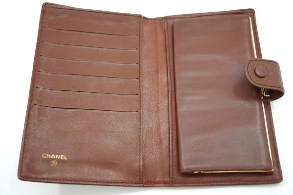 40523 8753k 6 CHANEL Bifold Wallet Clasp Coco Mark Decacoco Caviar Skin Brown