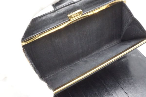 40524 8751k 6 CHANEL Bifold Long Wallet Coco Mark CC Clasp Caviar Skin Black