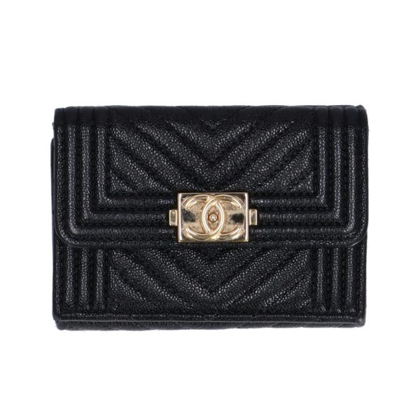 40604 1 Chanel Boy CHANEL Compact Tri Fold Wallet Black