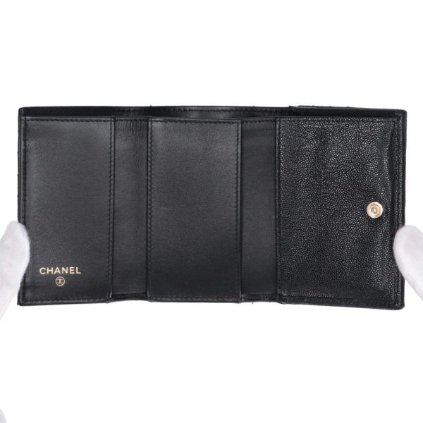 40604 4 Chanel Boy CHANEL Compact Tri Fold Wallet Black