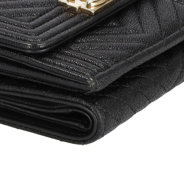 40604 8 Chanel Boy CHANEL Compact Tri Fold Wallet Black