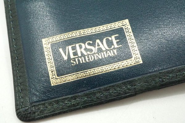 40699 8816k 10 Versace Bifold Wallet Compact Wallet Sunburst Cross Ribbon Leather Green