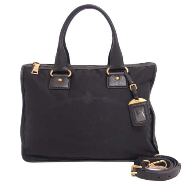 40853 1 Prada Nylon Leather 2WAY Tote Bag Black