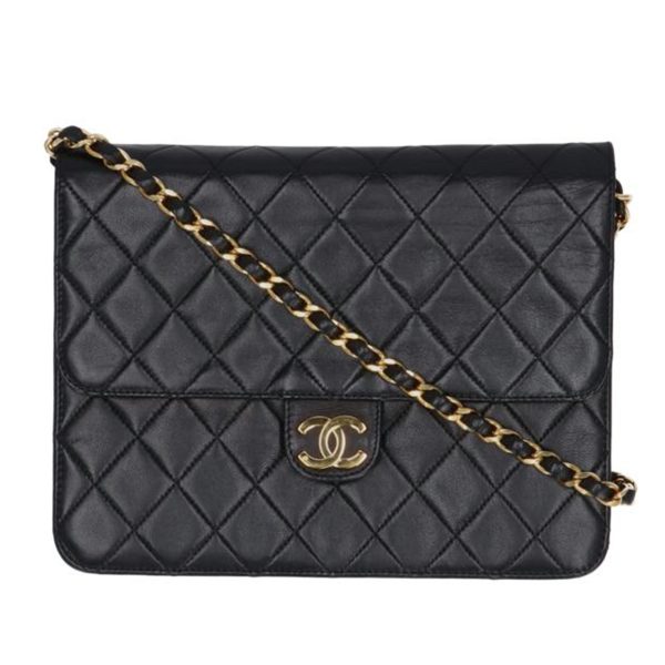 40987 1 Chanel Matelasse Push Lock Chain Shoulder Bag Black