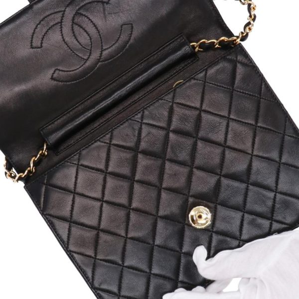 40987 8 Chanel Matelasse Push Lock Chain Shoulder Bag Black