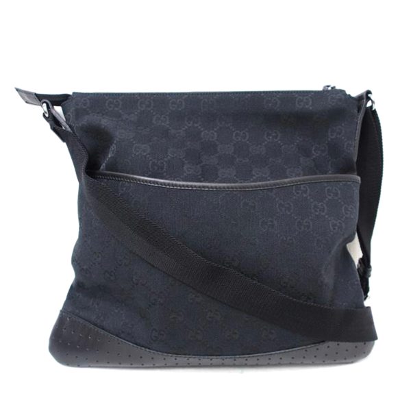 41367 1 Gucci GG Canvas x Leather Shoulder Bag Black