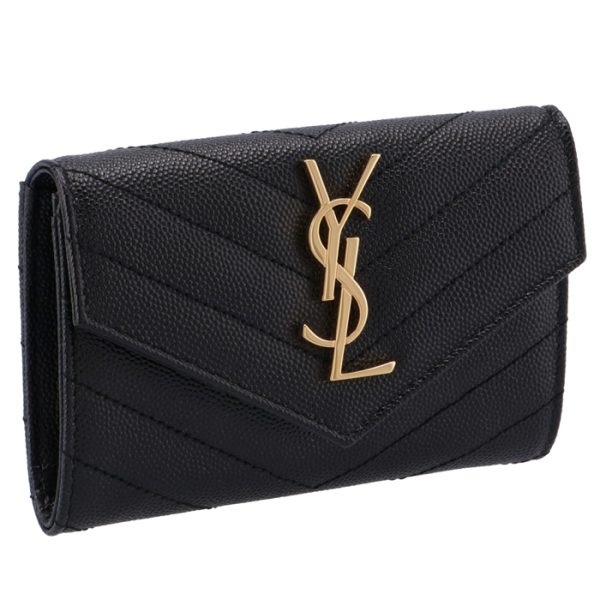 414404bow011000 Saint Laurent Paris Wallet Bifold Quilted Leather Monogram Black