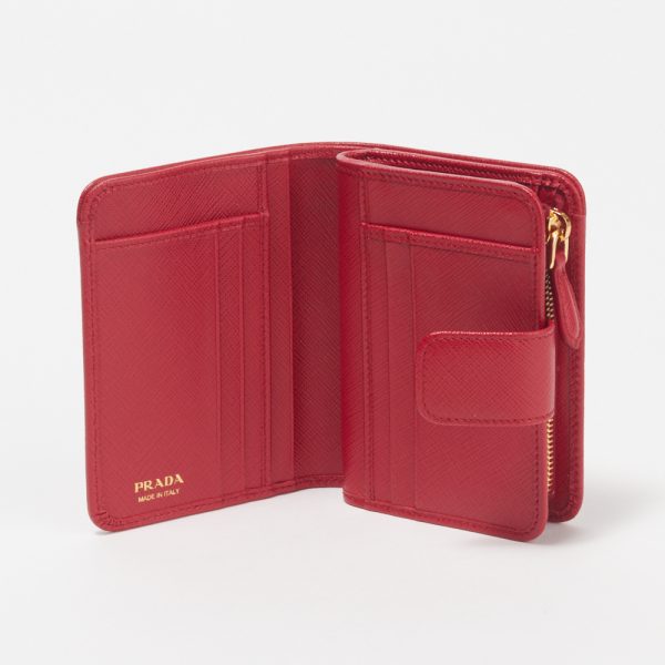 41562802b PRADA Fold Wallet SAFFIANO METAL Red