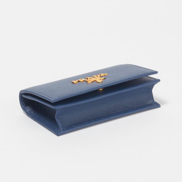 41666975c PRADA Card Case SAFFIANO METAL Blue BLUE