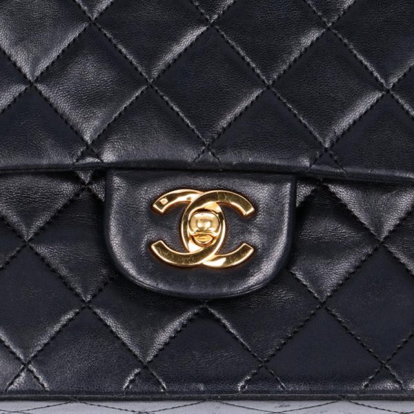 41700 9 Chanel Matelasse Double Flap Chain Shoulder Bag Black