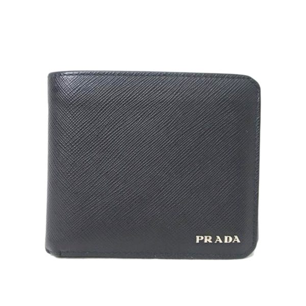 41732 1 PRADA Saffiano Corner Bi fold Wallet Bag Black